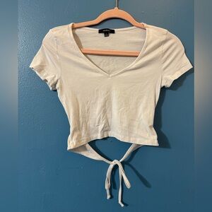 White V-Neck Tie-Front Crop Top